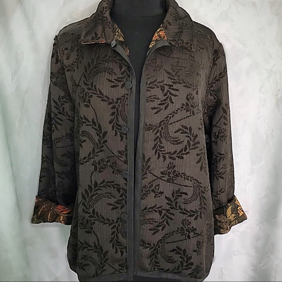Leslie Fay Reversible Brown Print Tapestry Jacket - Picture 5 of 8